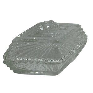 VTG Clear Cut Glass Diamond Trinket Box w/ Lid Pinwheel Design 5.5" Classic MCM